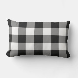 Black and White Gingham Pattern Checkered Lumbar Cushion