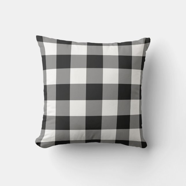 Black and White Gingham Pattern Chequered Cushion (Front)