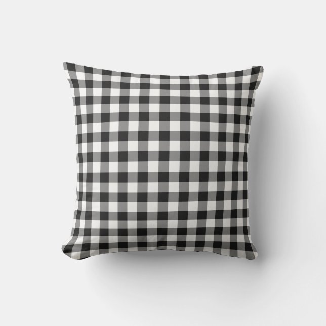 Black and White Gingham Pattern Chequered Cushion (Front)