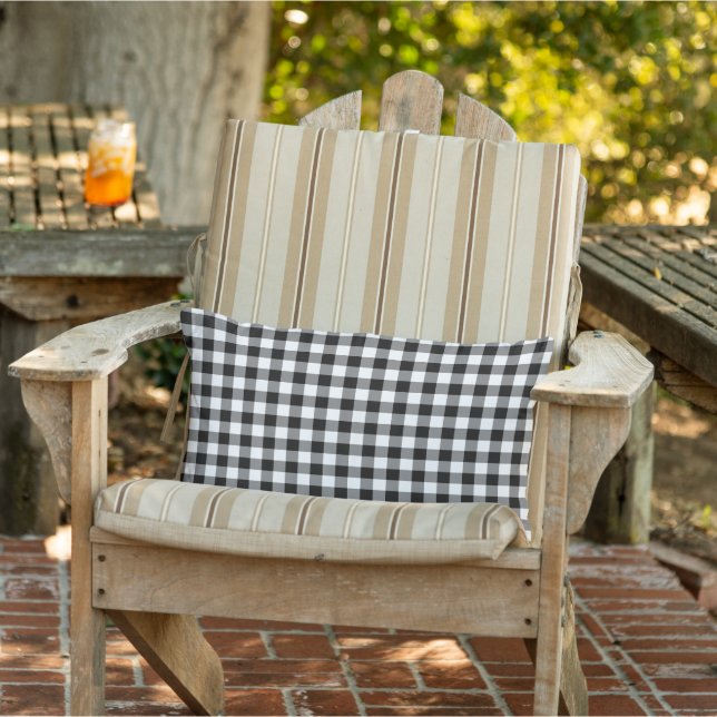 Black and White Gingham Pattern Chequered Lumbar Cushion (Chair)