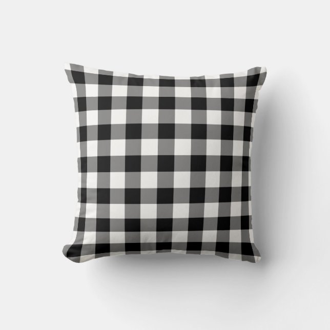 Black and White Gingham Pattern Cushion (Front)