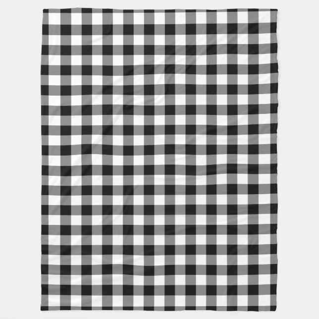 Black and White Gingham Pattern Fleece Blanket (Front)
