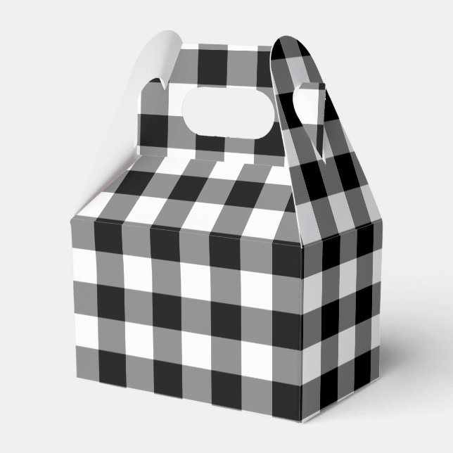 Black and White Gingham Pattern Gable Favour Box (Front Side)
