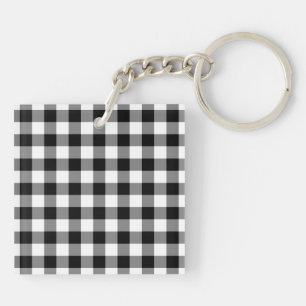 Black and White Gingham Pattern Key Ring