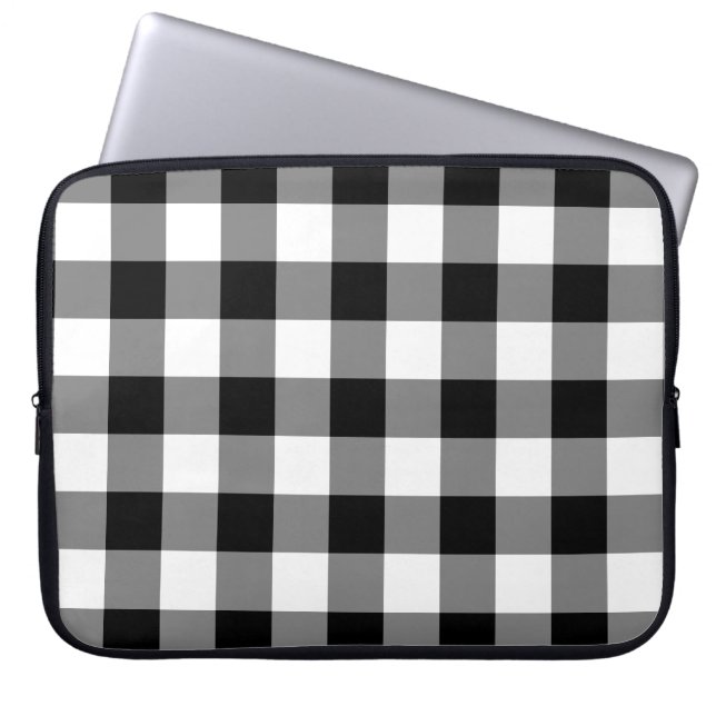 Black and White Gingham Pattern Laptop Sleeve (Front)