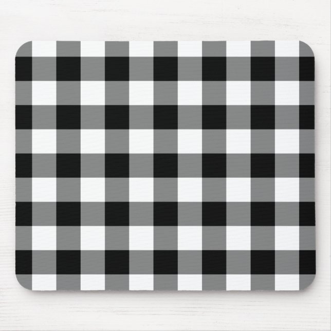 Black and White Gingham Pattern Mouse Pad (Front)