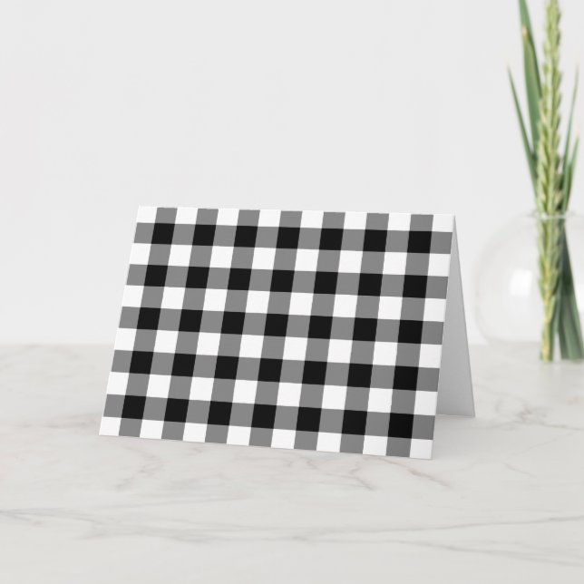 Black and White Gingham Pattern Thank You Card (Front)