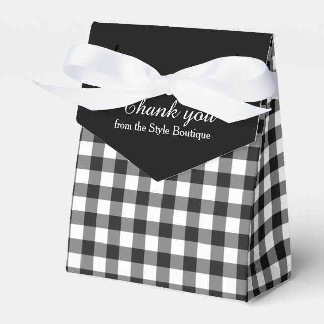 Black and white gingham pattern thank you gift box (Front Side)