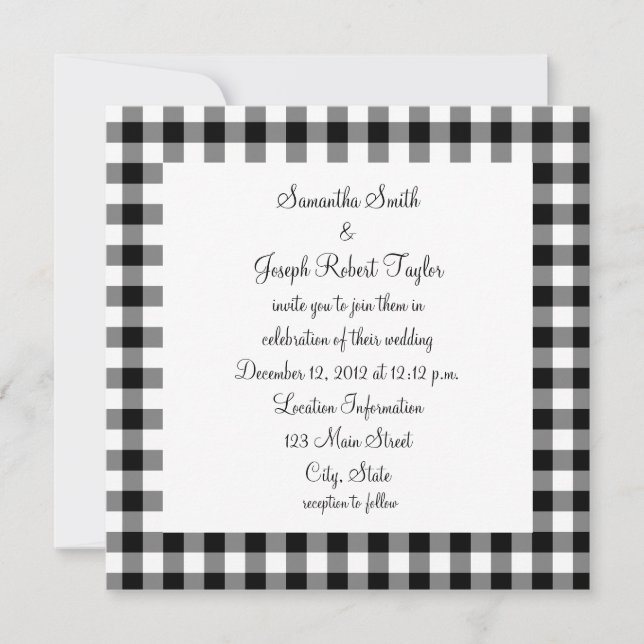 Black and White Gingham Pattern Wedding Invitation (Front)