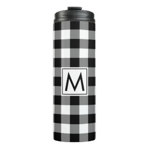 Black and White Gingham Pattern with Monogram Thermal Tumbler