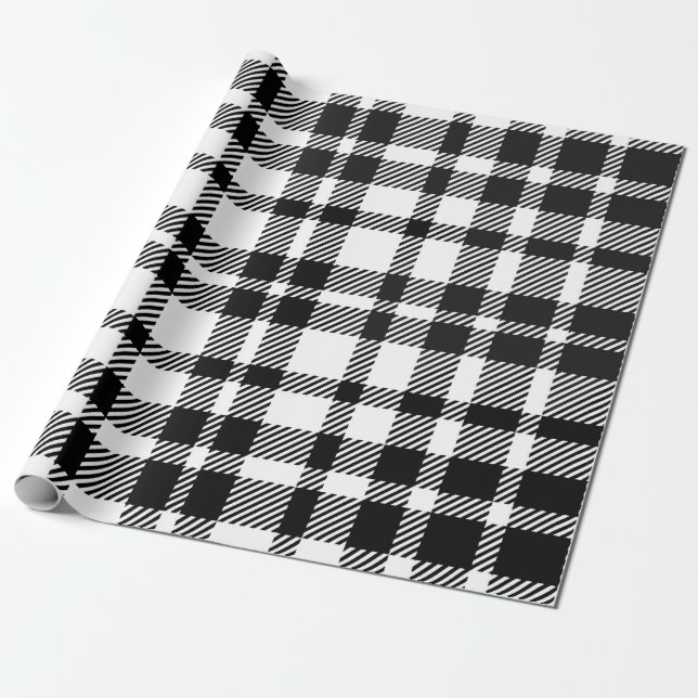 Black and White Gingham Pattern Wrapping Paper (Unrolled)