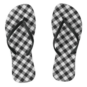 Black and White Gingham Plaid Checkered Pattern Thongs