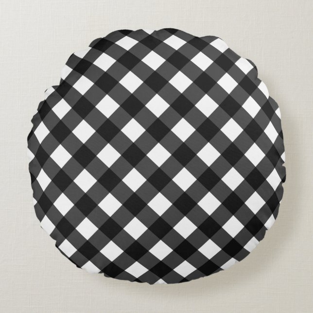 Black and White Gingham Round Cushion (Front)