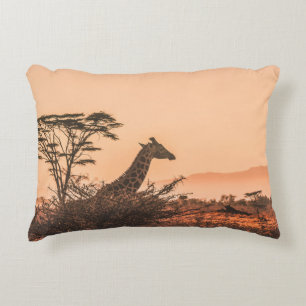 BLACK AND WHITE GIRAFFE ON BROWN GRASS FIELD DECORATIVE CUSHION