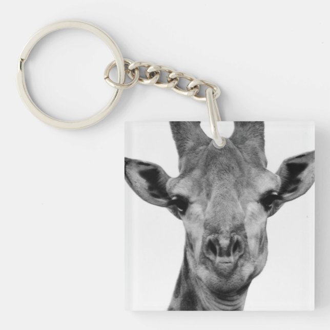 Black and White Giraffe Photograph Key Ring (Front)