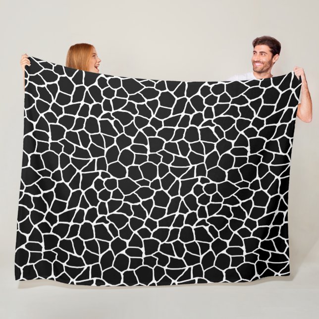 Black and White Giraffe Print Animal Pattern Fleece Blanket (In Situ)