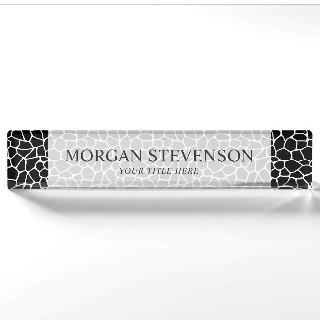 Black and White Giraffe Print Animal Pattern Nameplate (Front)