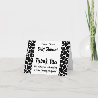 Black and White Giraffe Print Baby Shower Thank You Card