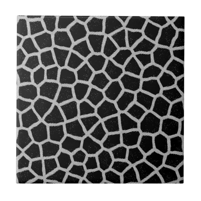 Black and White Giraffe Print Ceramic Tile (Front)