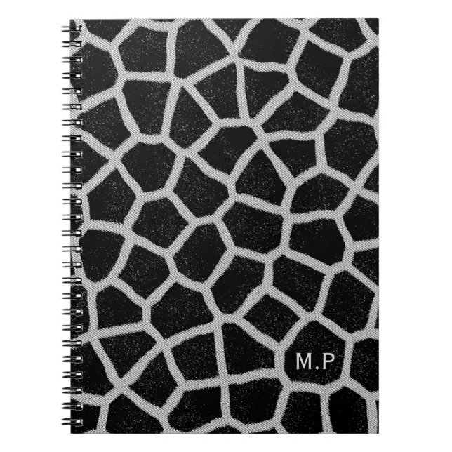 Black and White Giraffe Print Monogram Notebook (Front)