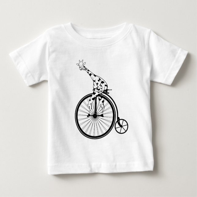 Black and white giraffe riding a bike baby T-Shirt (Front)