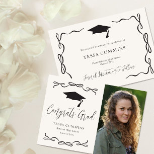 Black and White Girl Bow Photo Graduation Party Invitation