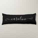 Black and White Girly Signature Body Cushion<br><div class="desc">A black and white curly swash signature name for her on a long body pillow.
The modern girly signature features an elegant calligraphy font with decorative tails. 
Customise the font style to create your own bedding for your daughter's back-to-school gift.</div>