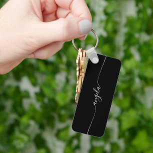 Black and White Glam Signature Name Key Ring