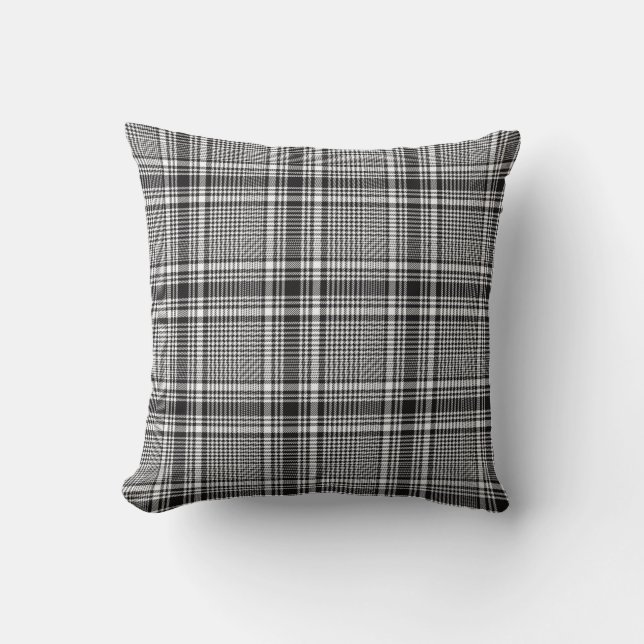 Black And White Glen Check Plaid Pattern Cushion (Front)
