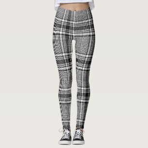 Black And White Glen Check Plaid Pattern Leggings