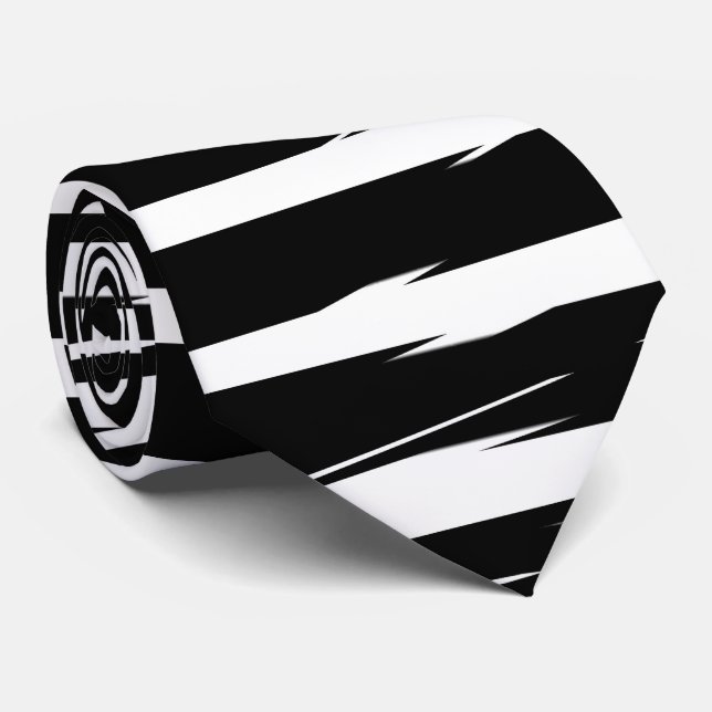 Black and White Glitch Signal Stripes Tie (Rolled)