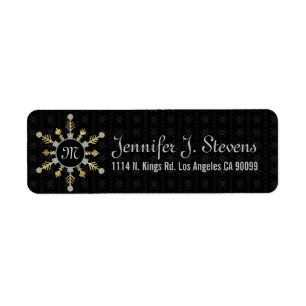 Black And White Glitter Christmas Snowflake Return Address Label