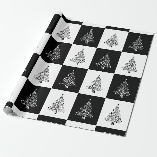 Black and White Glitter Christmas Wrapping Paper (Unrolled)