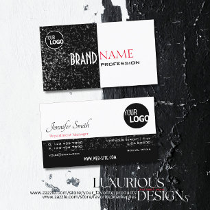 Black and White Glitter Stars with Logo Modern Business Card