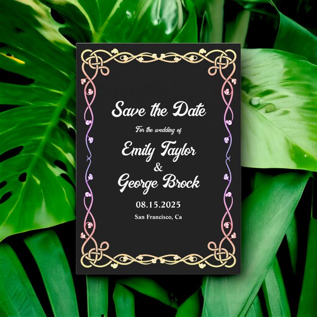 Black And White Glow Neon Frame Floral Wedding Save The Date (Creator Uploaded)