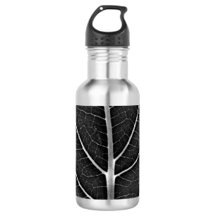 Black and white glowing leaf close-up 532 ml water bottle