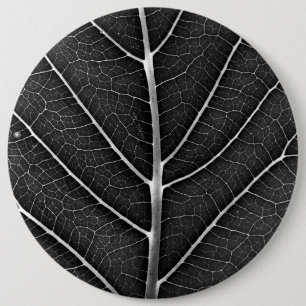 Black and white glowing leaf close-up 6 cm round badge