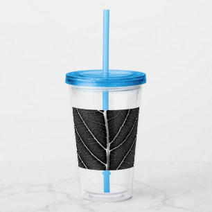 Black and white glowing leaf close-up acrylic tumbler