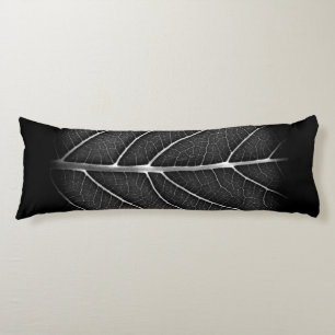 Black and White Glowing Leaf Close-Up Body Cushion