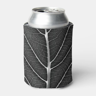 Black and white glowing leaf close-up can cooler