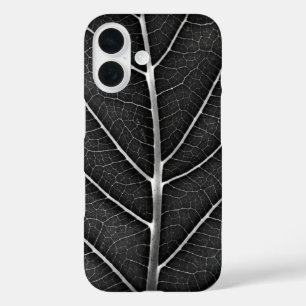 Black and white glowing leaf close-up iPhone 16 case