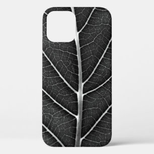 Black and white glowing leaf close-up iPhone 12 case