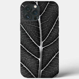 Black and white glowing leaf close-up iPhone 13 pro max case
