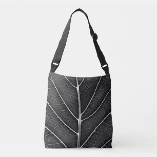 Black and white glowing leaf close-up crossbody bag