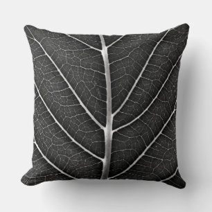 Black and White Glowing Leaf Close-Up Cushion