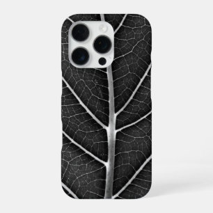Black and white glowing leaf close-up iPhone 16 pro case