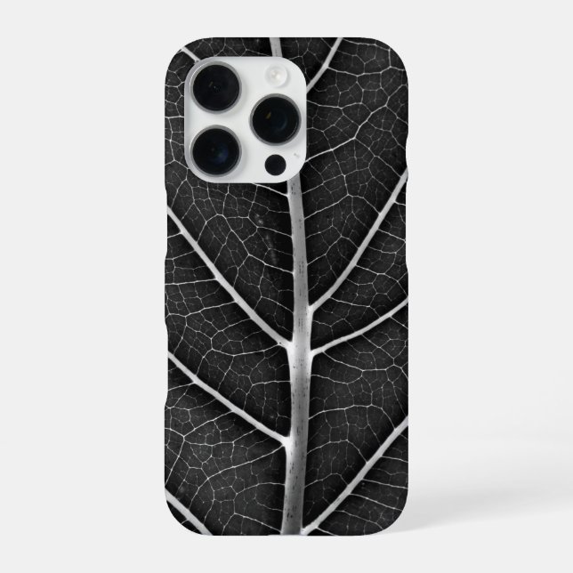 Black and white glowing leaf close-up iPhone case (Back)