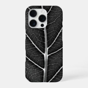Black and white glowing leaf close-up iPhone 16 pro case