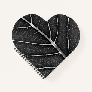 Black and white glowing leaf close-up notebook