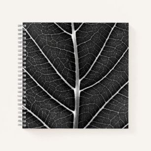 Black and white glowing leaf close-up notebook